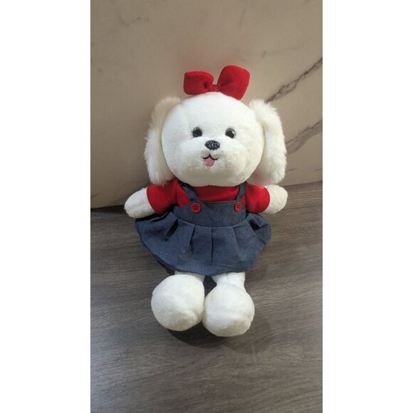 White Plush Dog Toy In Dress & Bow 14" stuffed animal XIMISO - Picture 6 of 10